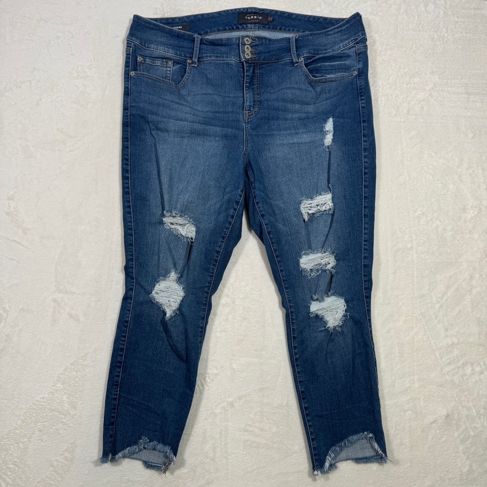 Torrid Jeggings Womens 22R Blue Premium High Rise Distressed Frayed Step Hem